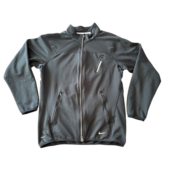 Nike Fit Dry Fleece Lined Full Zip Jacket Black Small Activewear Pockets Clean - Picture 1 of 11